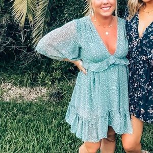 Green & White Speckled Dress